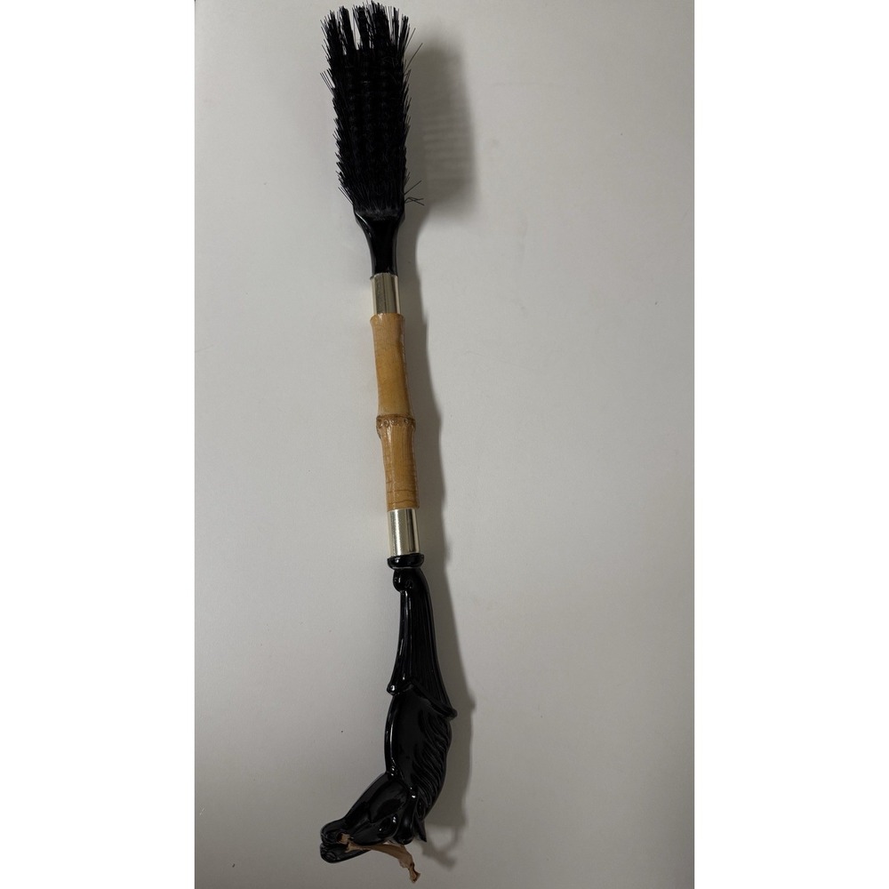 Vintage 50s Mid Century MCM Horse Head Shoe Brush Bamboo Handle 15"‎ - Picture 8 of 11